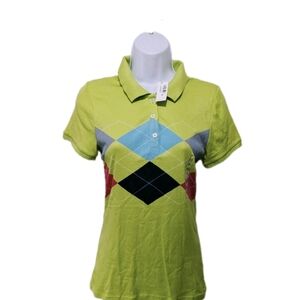 NWT Old Navy Fitted Babydoll Polo Shirt Top M Argyle 90s Y2K Preppy #4